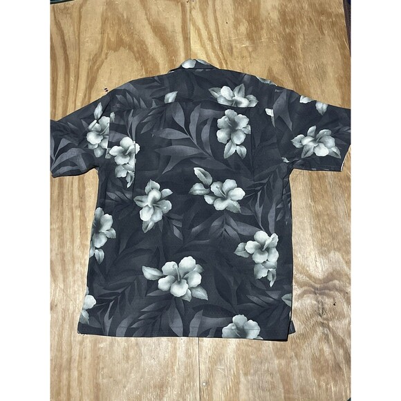 tommy bahama 100% Silk Shirt Men M Black Floral Button Down Short Sleeve @s - Picture 1 of 7